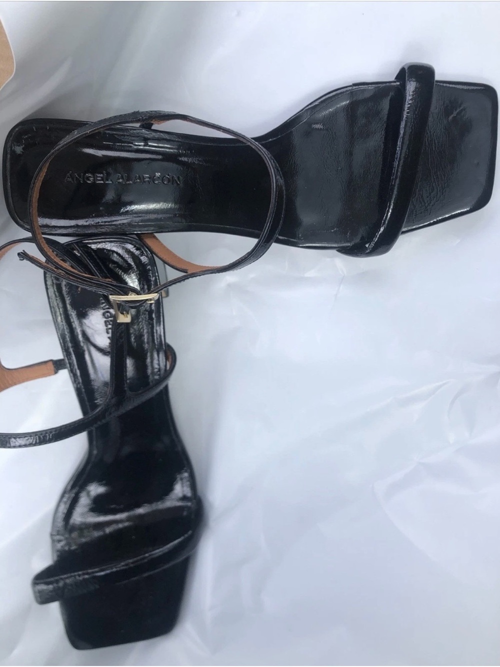 Angel Alarcon CAROLE Heeled black leather sandals heels strappy shoes 41